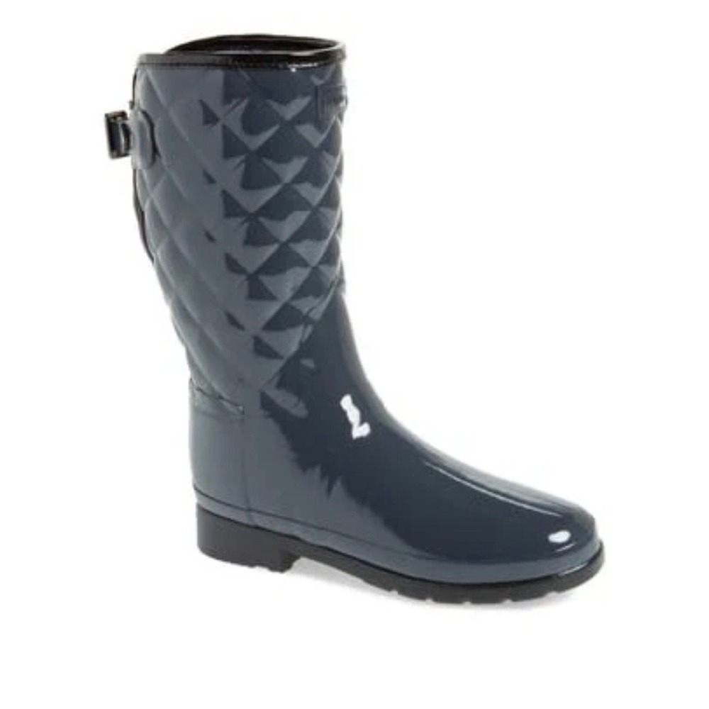 Hunter Refined Gloss Quilt Short Rain Boots Womens 10 WFS1029RGL Slate Gray MINT
